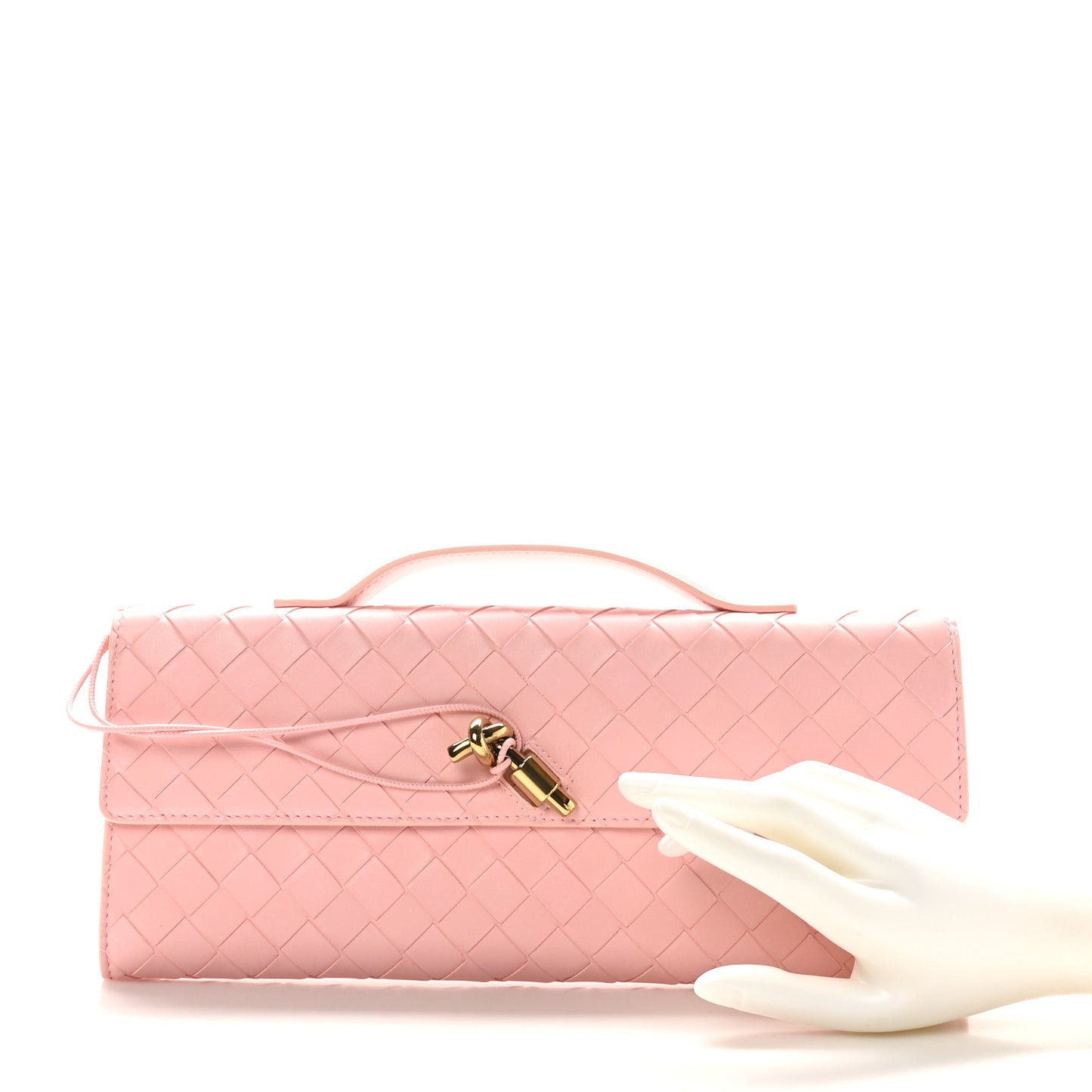Nappa Intrecciato Long Andiamo Top Handle Clutch Rose