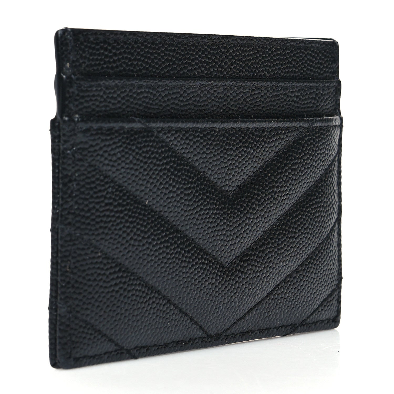 Saint Laurent Grain De Poudre Matelasse Chevron Monogram Credit Card Case Black 3 of 9