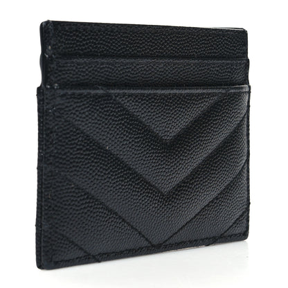 Saint Laurent Grain De Poudre Matelasse Chevron Monogram Credit Card Case Black 3 of 9