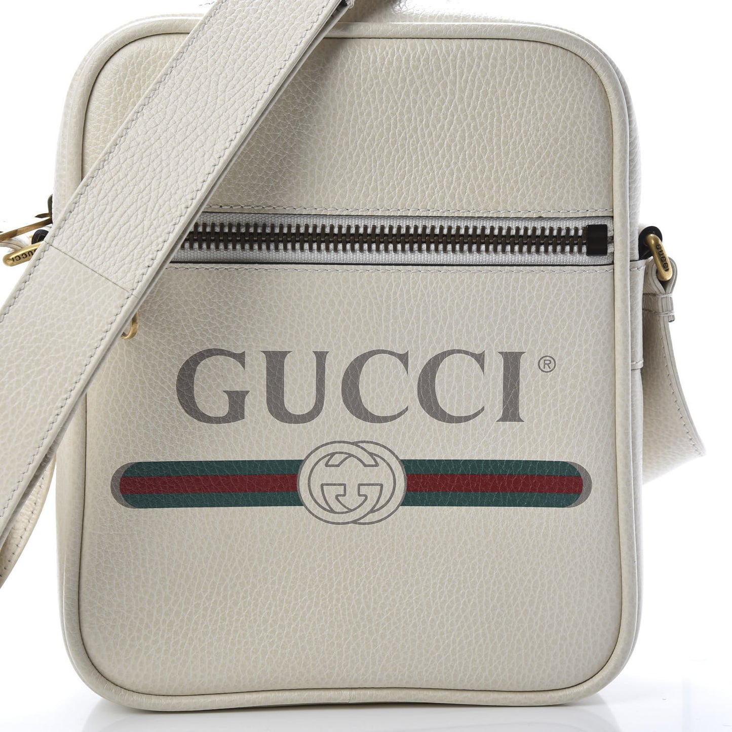 Grained Calfskin Logo Messenger Bag White