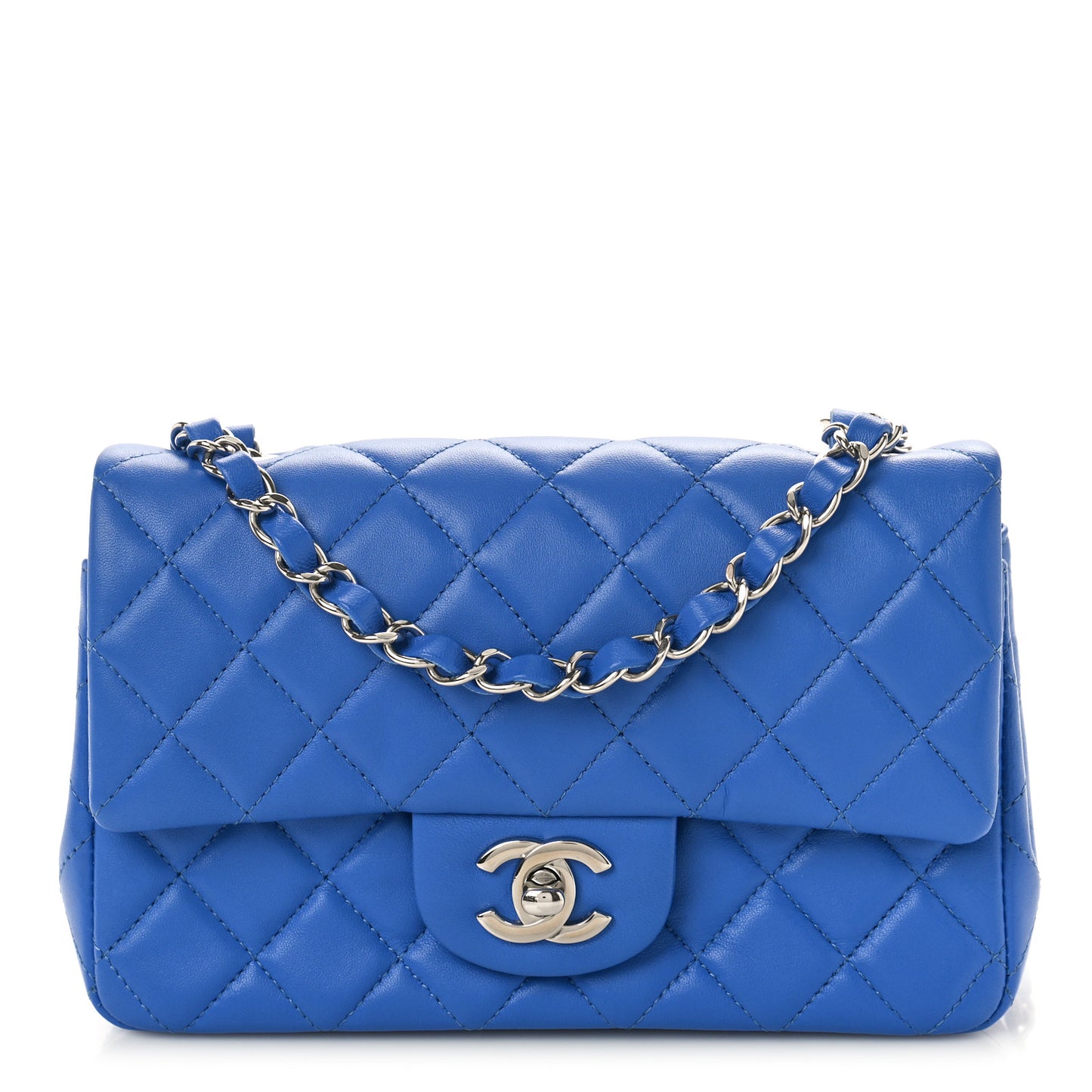 Lambskin Quilted Mini Rectangular Flap Blue