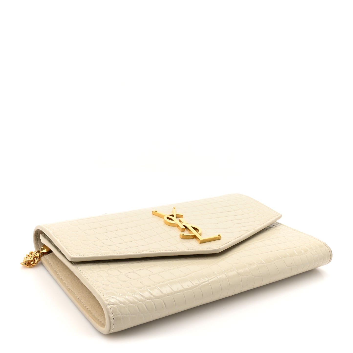 Calfskin Crocodile Embossed Monogram Uptown Chain Wallet Crema Soft