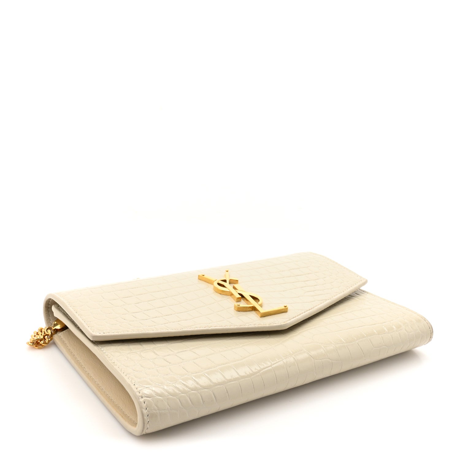 Saint Laurent Calfskin Crocodile Embossed Monogram Uptown Chain Wallet Crema Soft 5 of 15