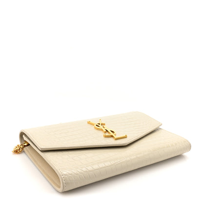 Saint Laurent Calfskin Crocodile Embossed Monogram Uptown Chain Wallet Crema Soft 5 of 15