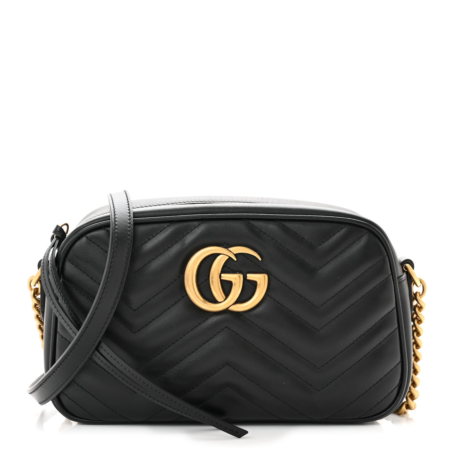 Calfskin Matelasse Small GG Marmont Chain Shoulder Bag Black