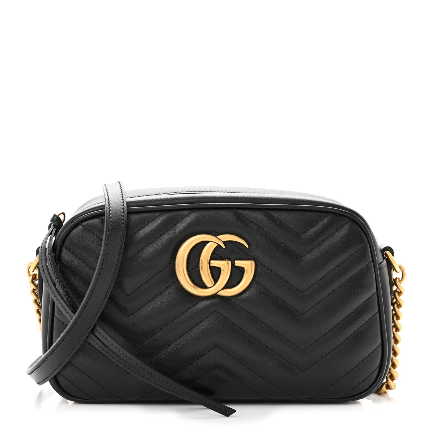 Gucci Calfskin Matelasse Small GG Marmont Chain Shoulder Bag Black 1 of 11