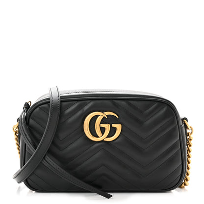 Gucci Calfskin Matelasse Small GG Marmont Chain Shoulder Bag Black 1 of 11