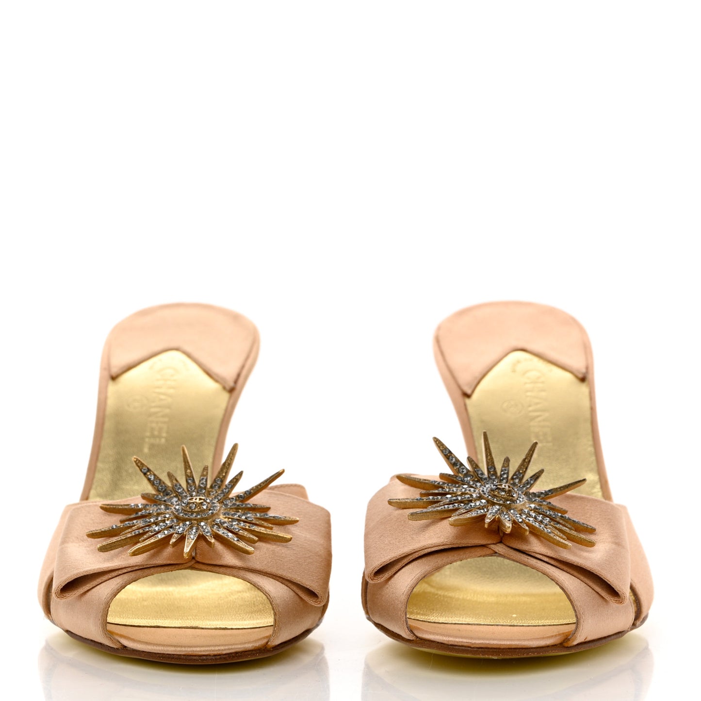 Satin Crystal Mules 35 Beige