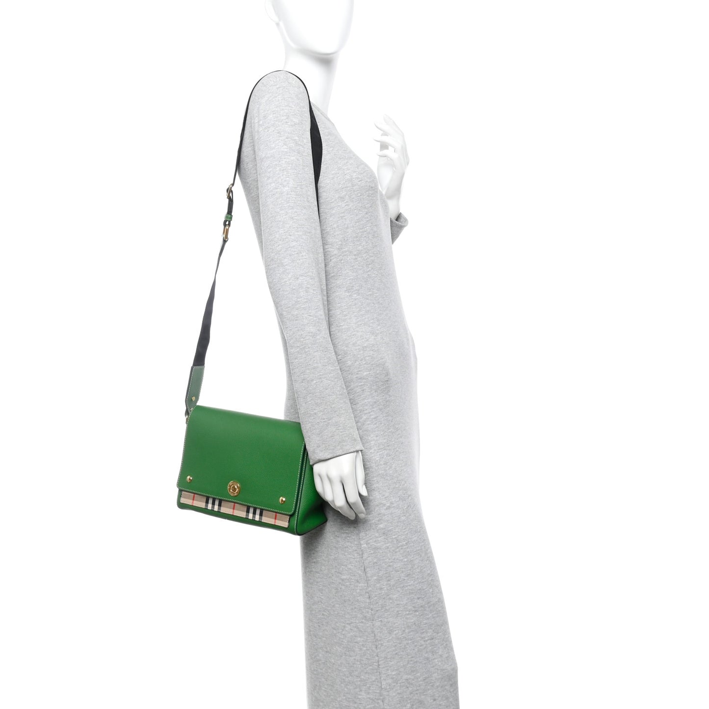 Grainy Calfskin Vintage Check Note Crossbody Bag Ivy Green