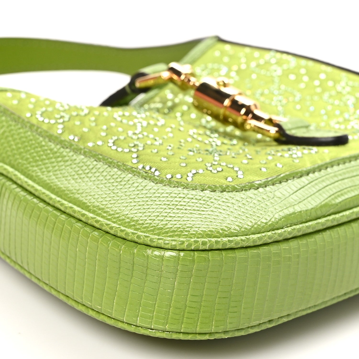 Gucci Canvas Lizard Crystal GG Monogram Mini Jackie 1961 Green 9 of 12