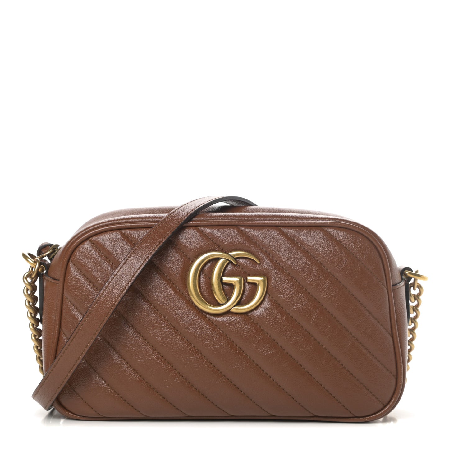 Glazed Calfskin Matelasse Diagonal Small GG Marmont Chain Shoulder Bag Cuir