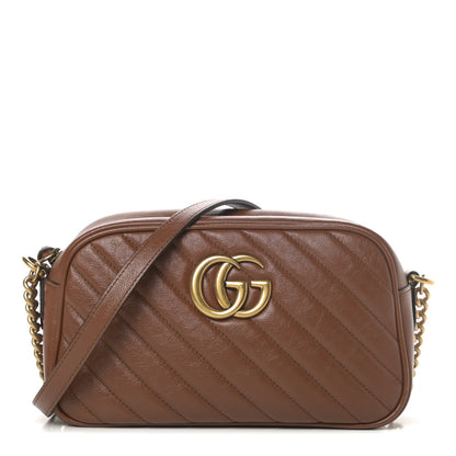 Gucci Glazed Calfskin Matelasse Diagonal Small GG Marmont Chain Shoulder Bag Cuir 1 of 11