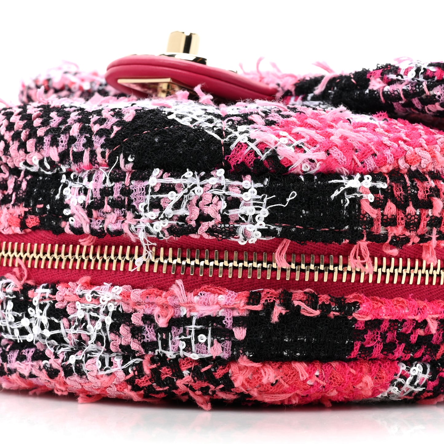 Tweed Convertible Bowler Flap Pink Black White Coral