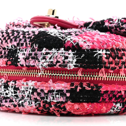 Chanel Tweed Convertible Bowler Flap Pink Black White Coral 12 of 14
