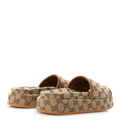 Gucci Original GG Canvas Monogram Womens GG Platform Sandals 38.5 Beige Ebony Sundial 5 of 10