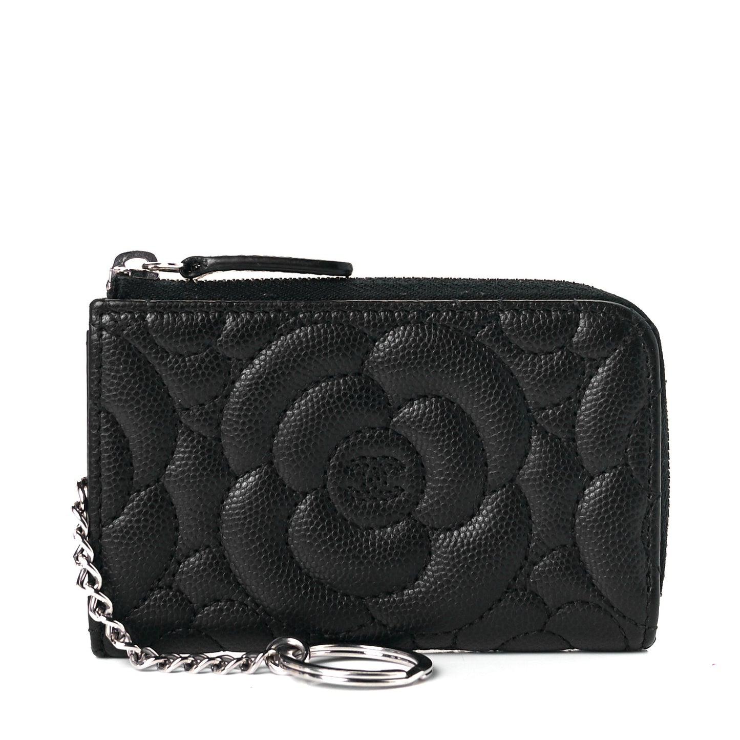 Caviar Camellia Embossed Key Holder Case Black