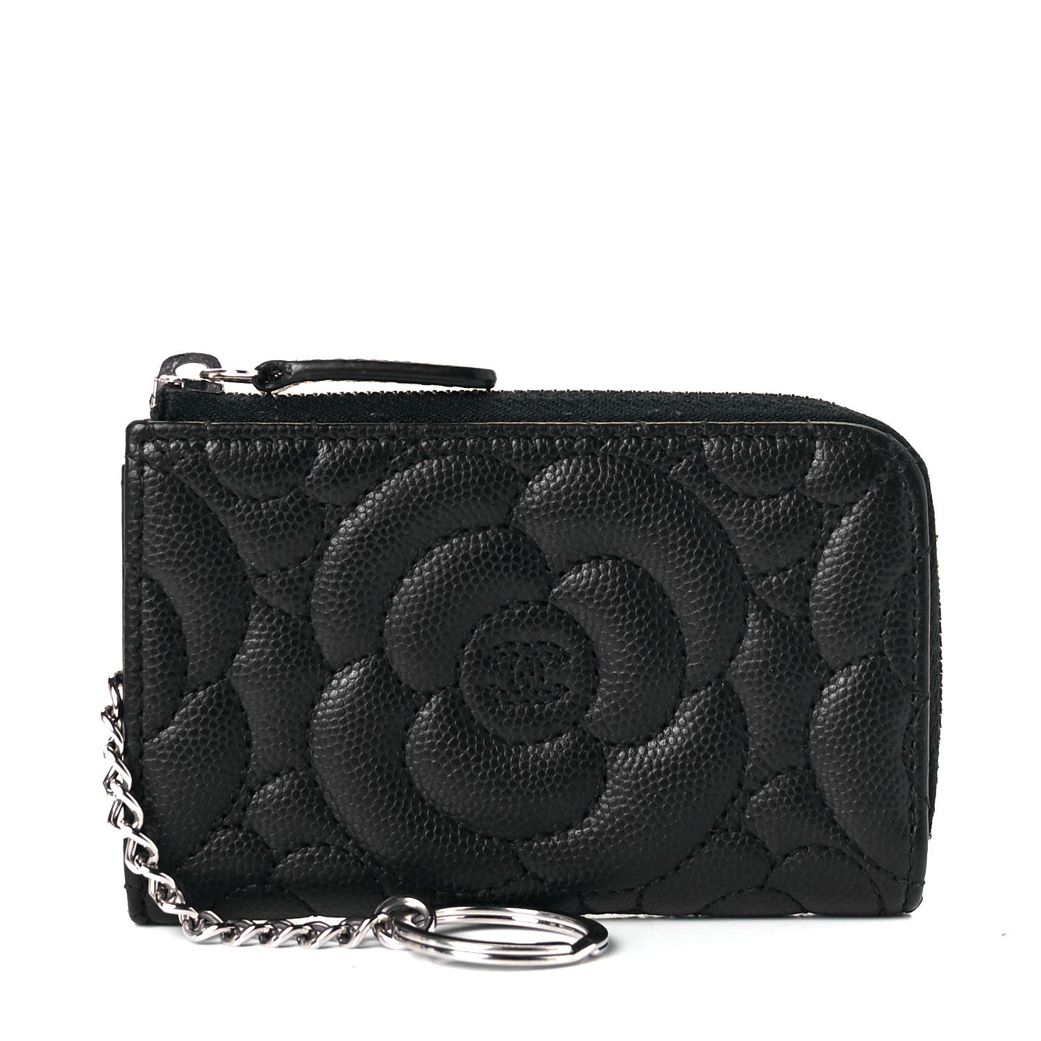 Chanel Caviar Camellia Embossed Key Holder Case Black 1 of 7