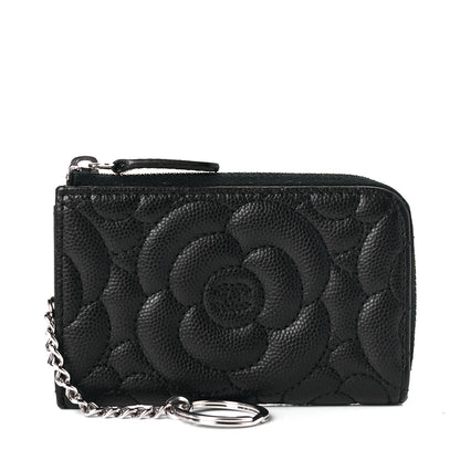 Chanel Caviar Camellia Embossed Key Holder Case Black 1 of 7