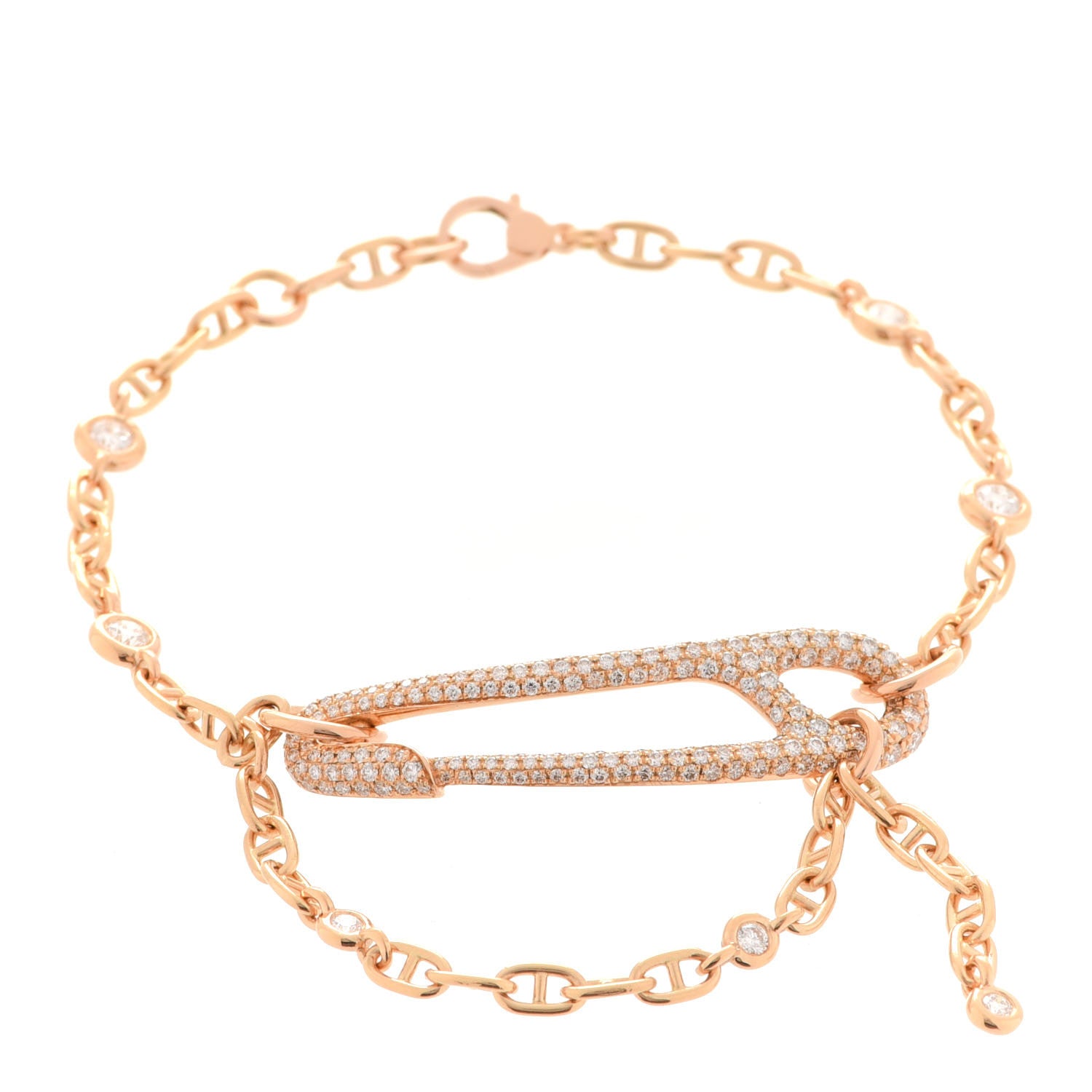 Hermes 18K Yellow Gold Diamond Pave MM Chaine D'Ancre Punk Bracelet ST 1 of 6