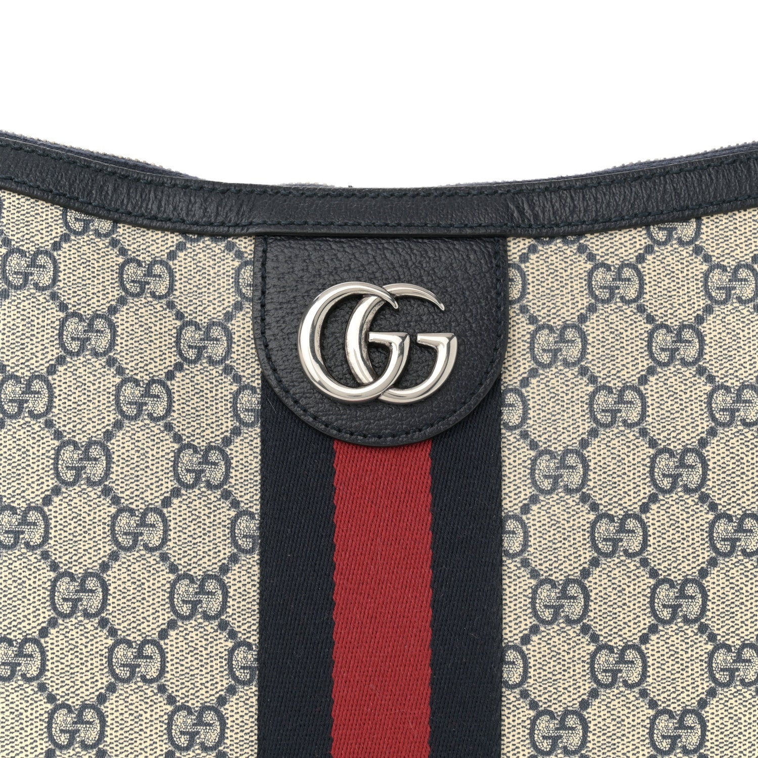 Gucci GG Supreme Monogram Textured Dollar Calfskin Web Small Ophidia Half Moon Hobo Beige Blue 8 of 10