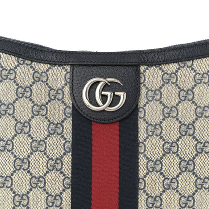 Gucci GG Supreme Monogram Textured Dollar Calfskin Web Small Ophidia Half Moon Hobo Beige Blue 8 of 10