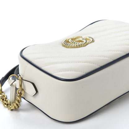 Gucci Vintage Effect Calfskin Matelasse Diagonal Small Torchon GG Marmont Chain Shoulder Bag Mystic White Blue Agata 5 of 9