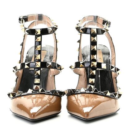 Valentino Garavani Patent Rockstud Ankle Strap Pumps 35.5 Noisette Black 3 of 15