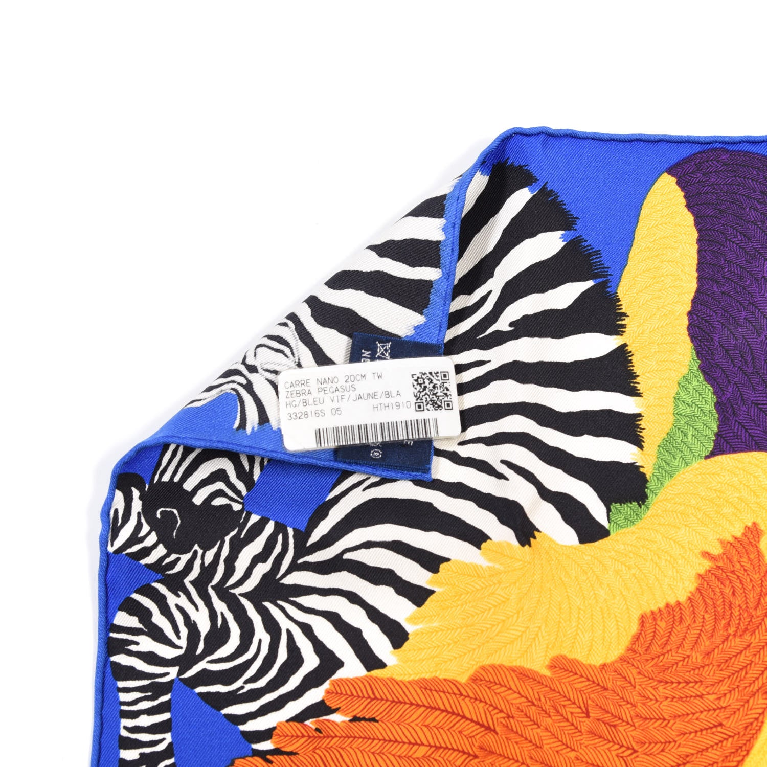 Hermes Silk Zebra Pegasus Nano Scarf 20 Bleu Vif Jaune White 2 of 4