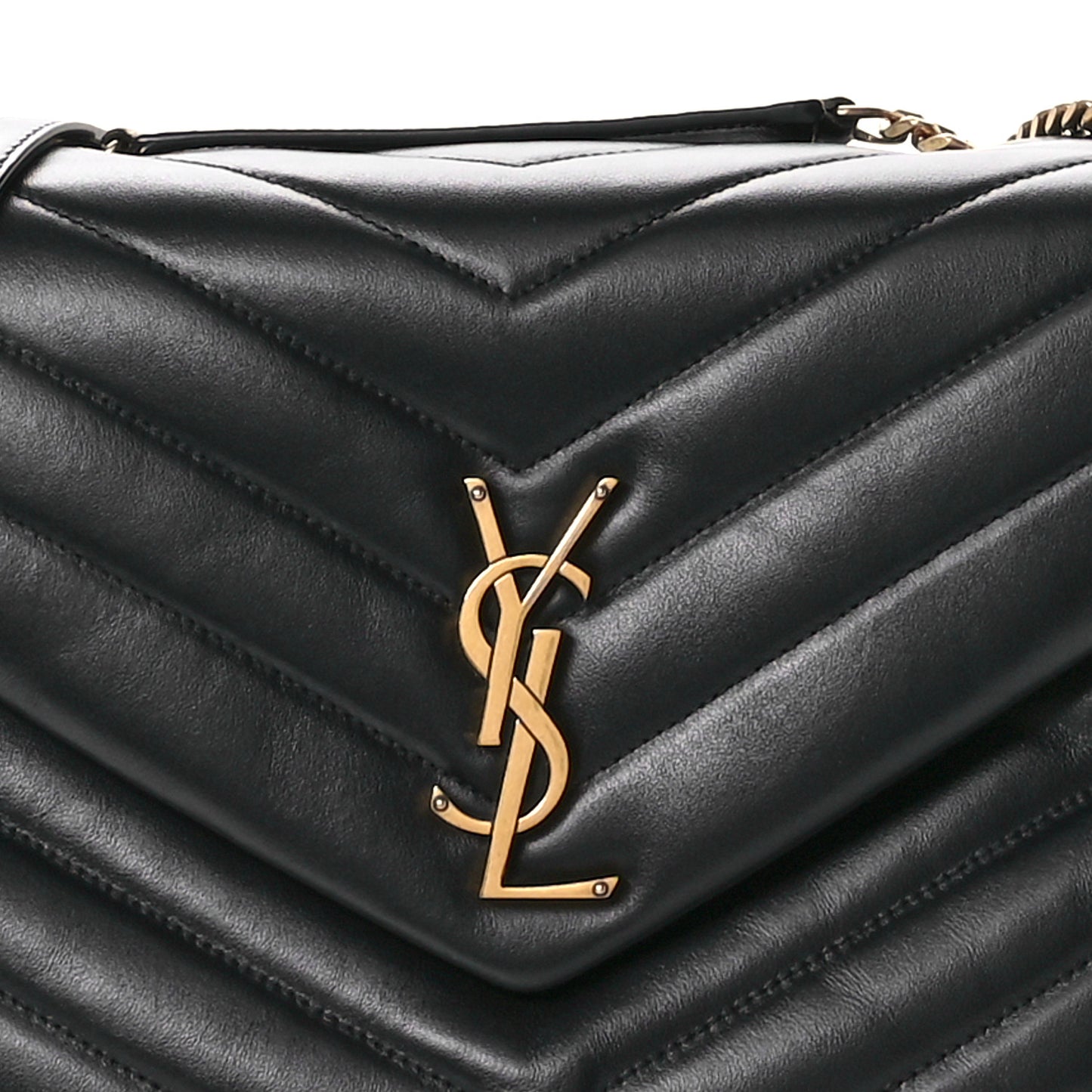 Calfskin Y Quilted Monogram Medium Loulou Chain Satchel Black