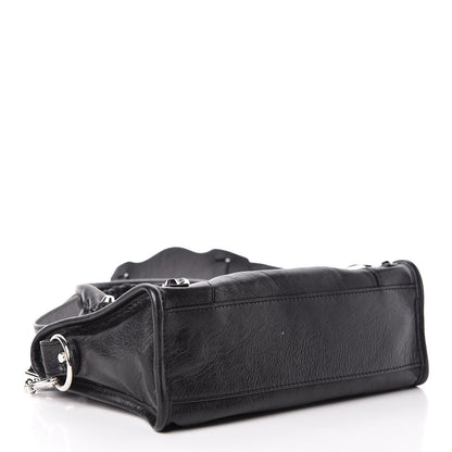 Balenciaga Agneau Classic Silver Hardware Mini City Logo Strap Black White 4 of 11