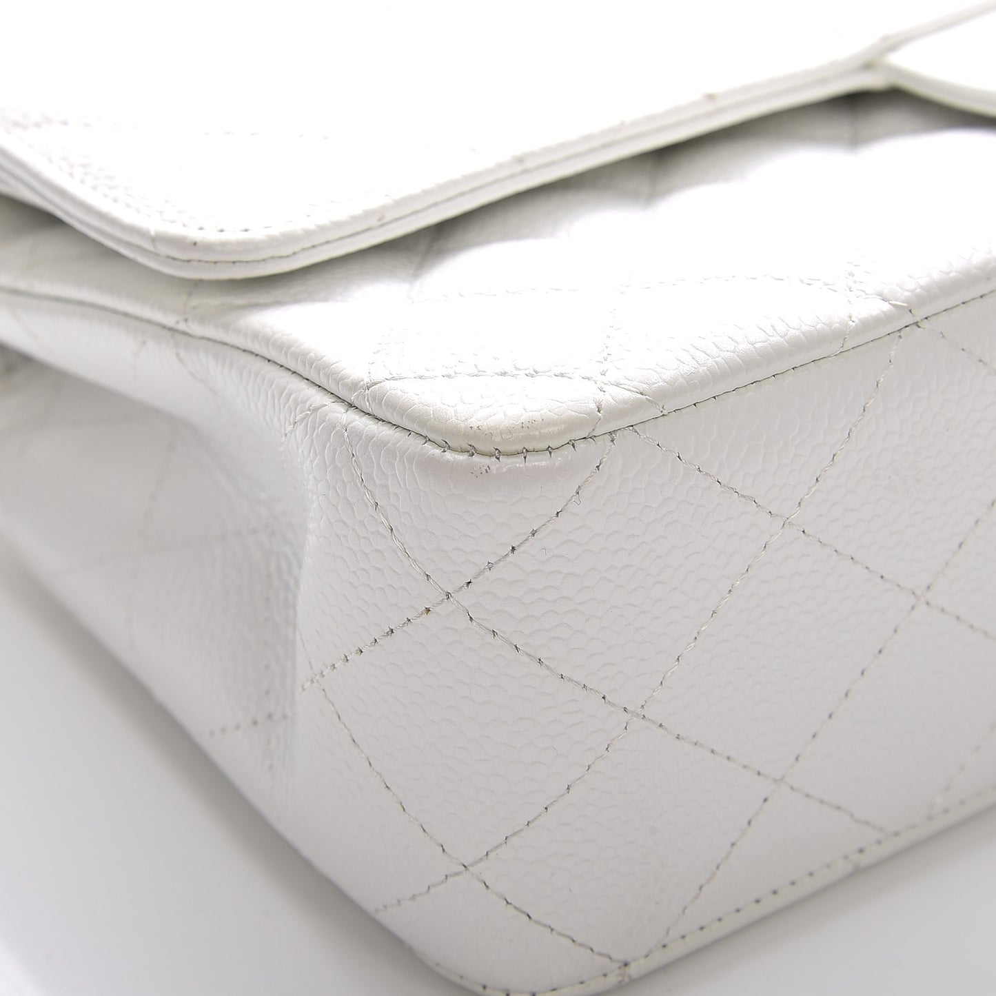 Caviar Quilted Medium Double Flap White