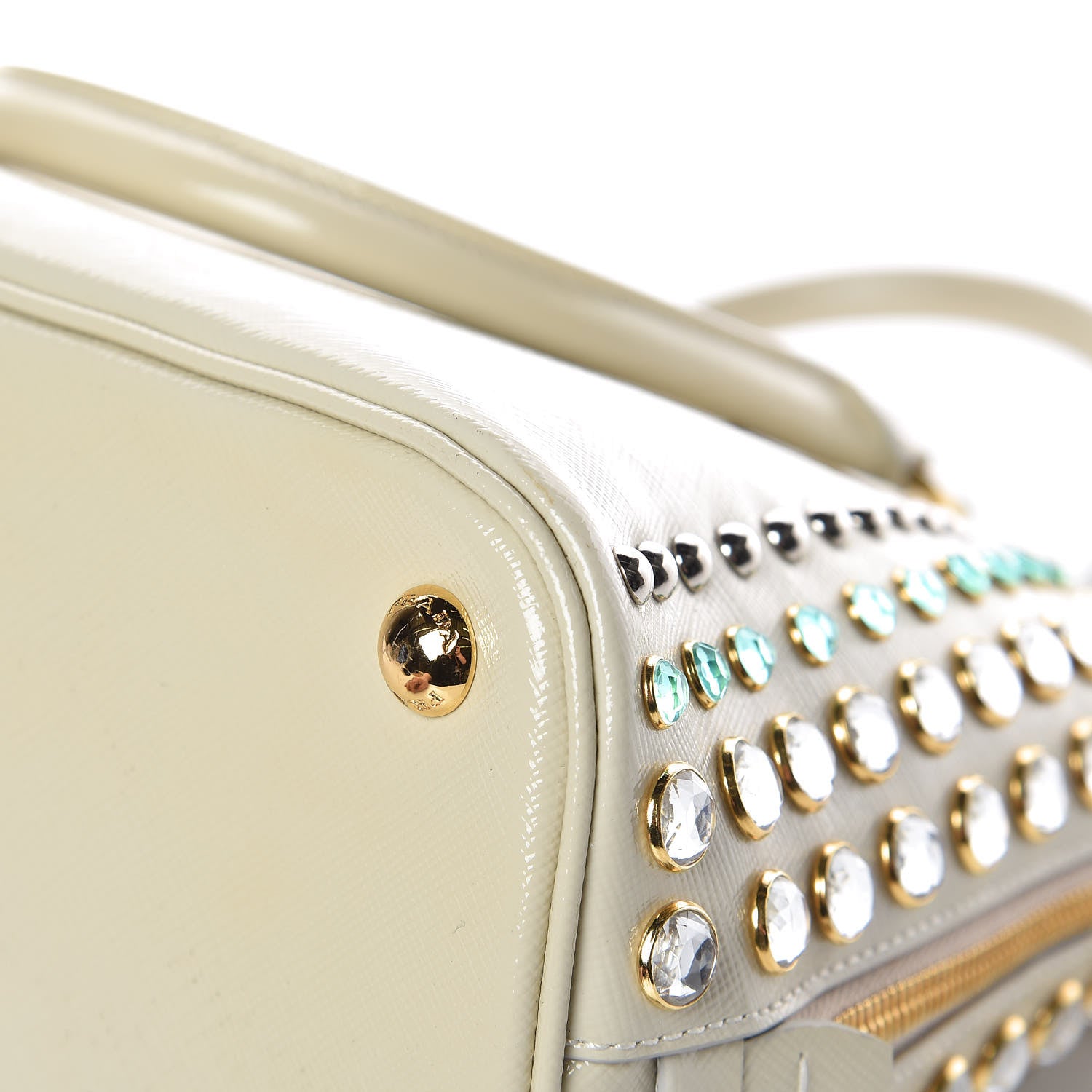 Prada Saffiano Vernice Crystal Pyramid Bag Talco 17 of 17