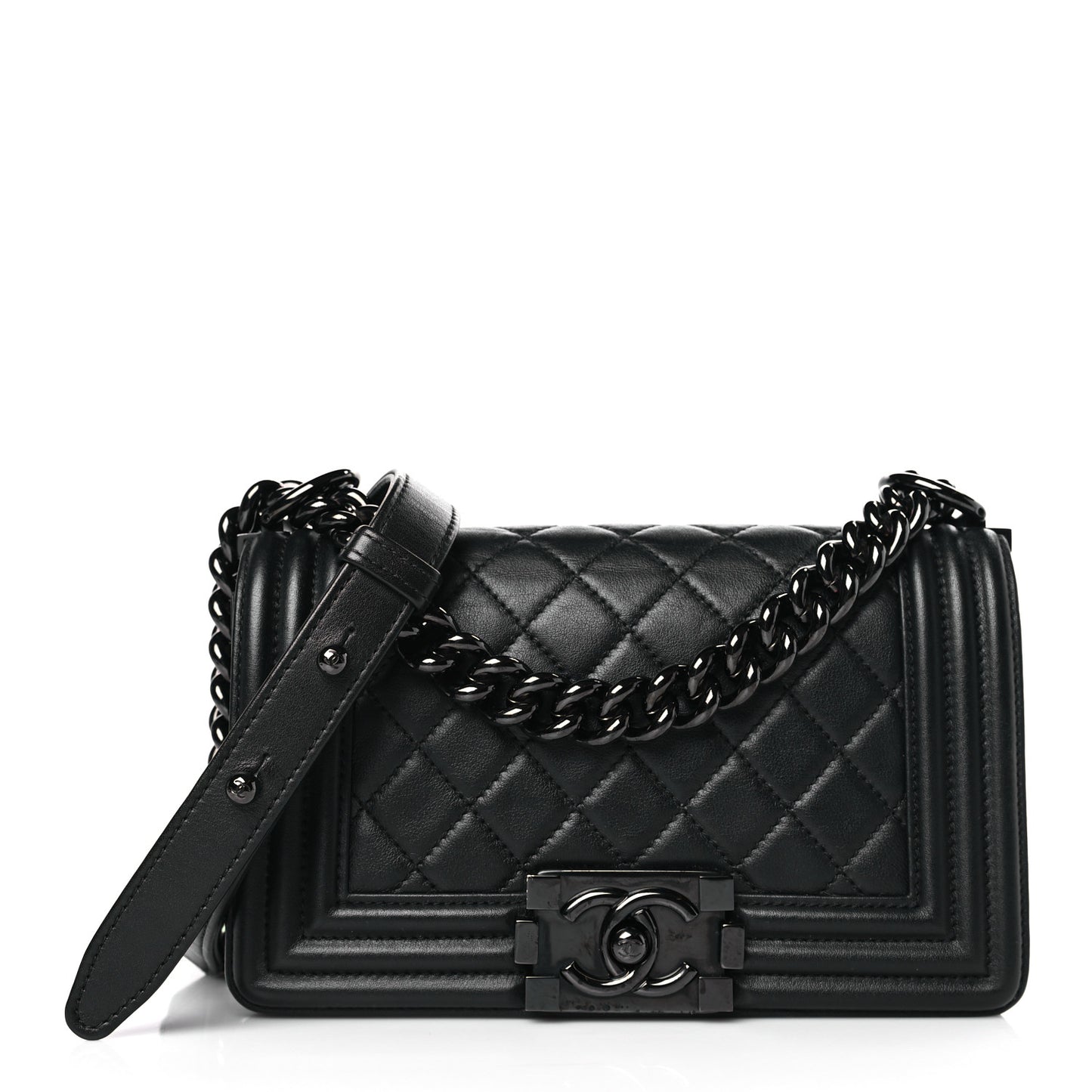 Calfskin Quilted Small Boy Flap So Black