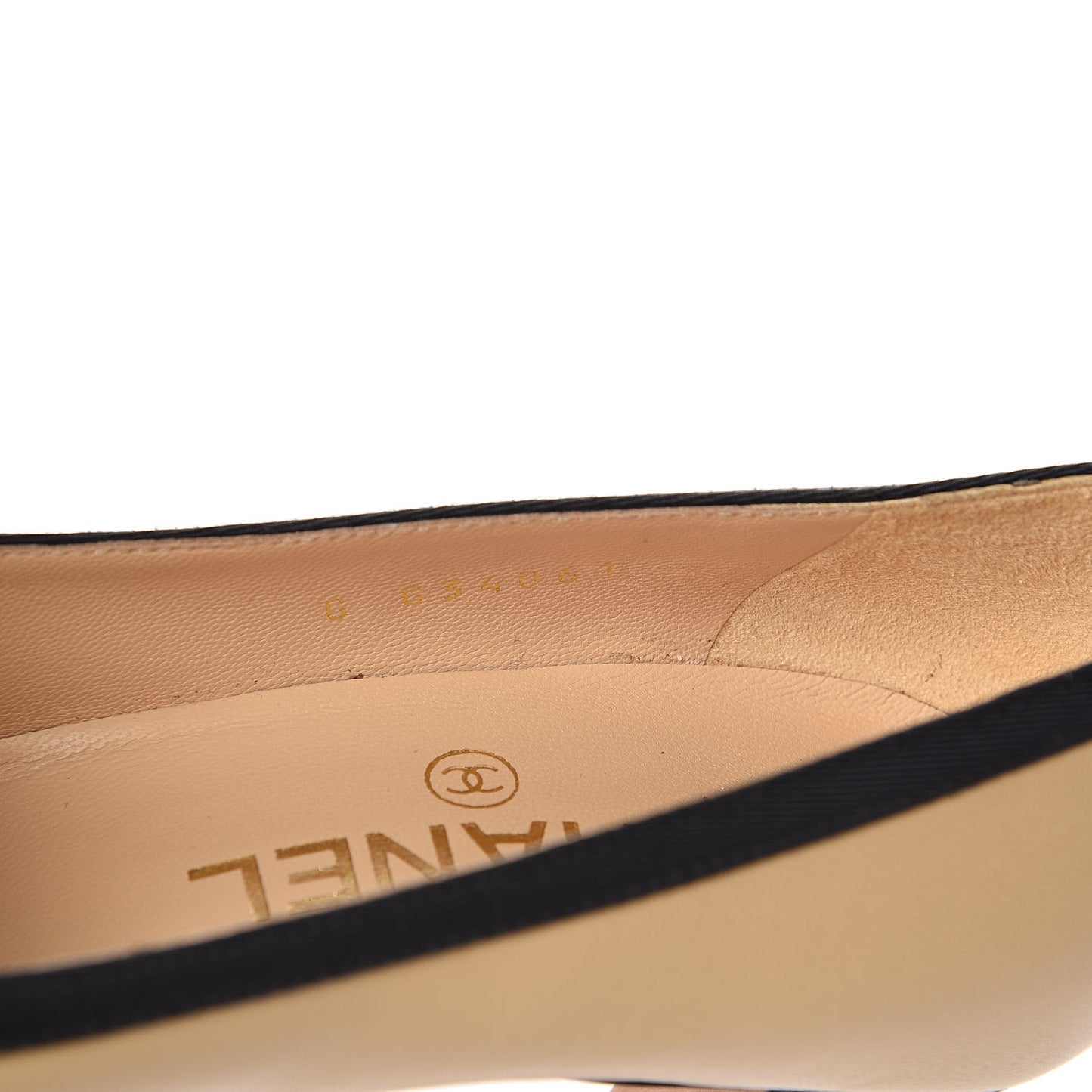Lambskin Grosgrain Cap Toe CC Pumps 35.5 Beige Black