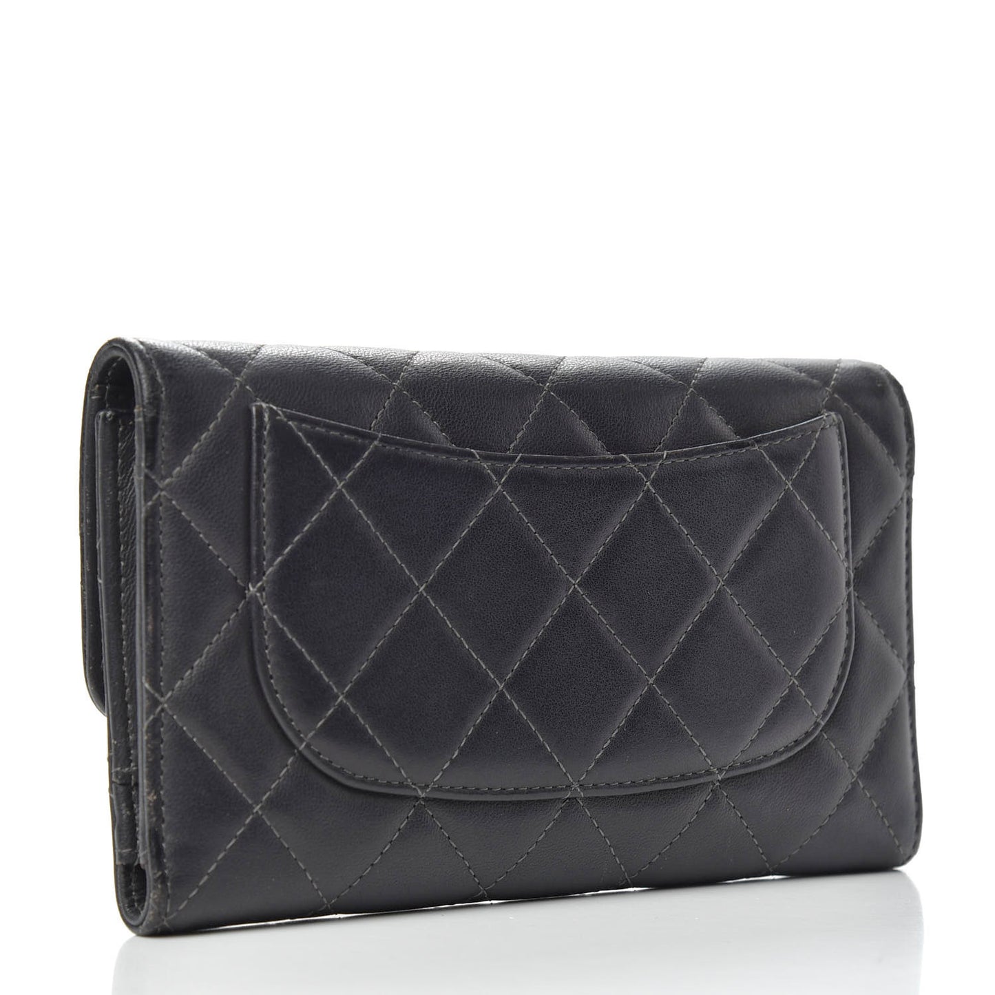 Lambskin Quilted Large Flap Wallet Grey