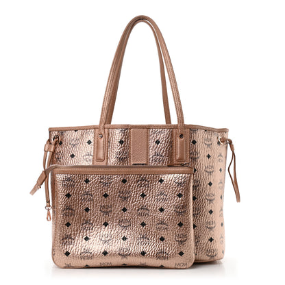 MCM Metallic Visetos Medium Liz Reversible Shopper Tote Champagne Gold 1 of 20