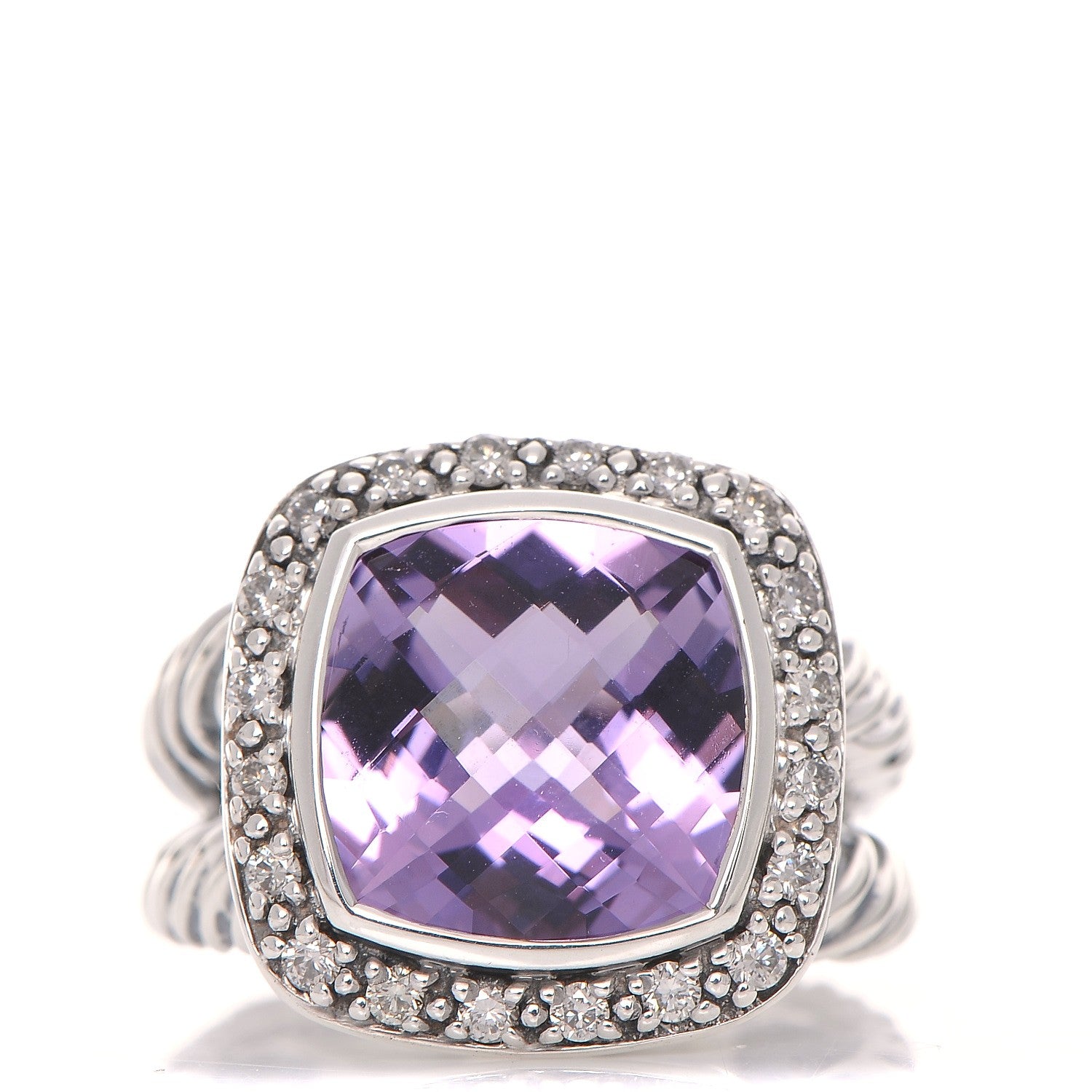 David Yurman Sterling Silver Diamond Amethyst 11mm Albion Ring 51.5 6 1 of 6