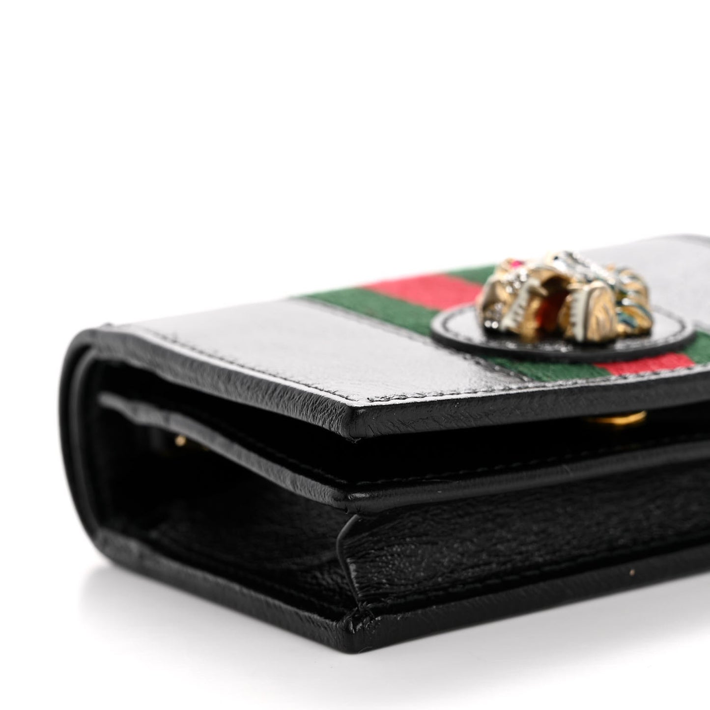 Calfskin Web Rajah Chain Card Case Wallet Black