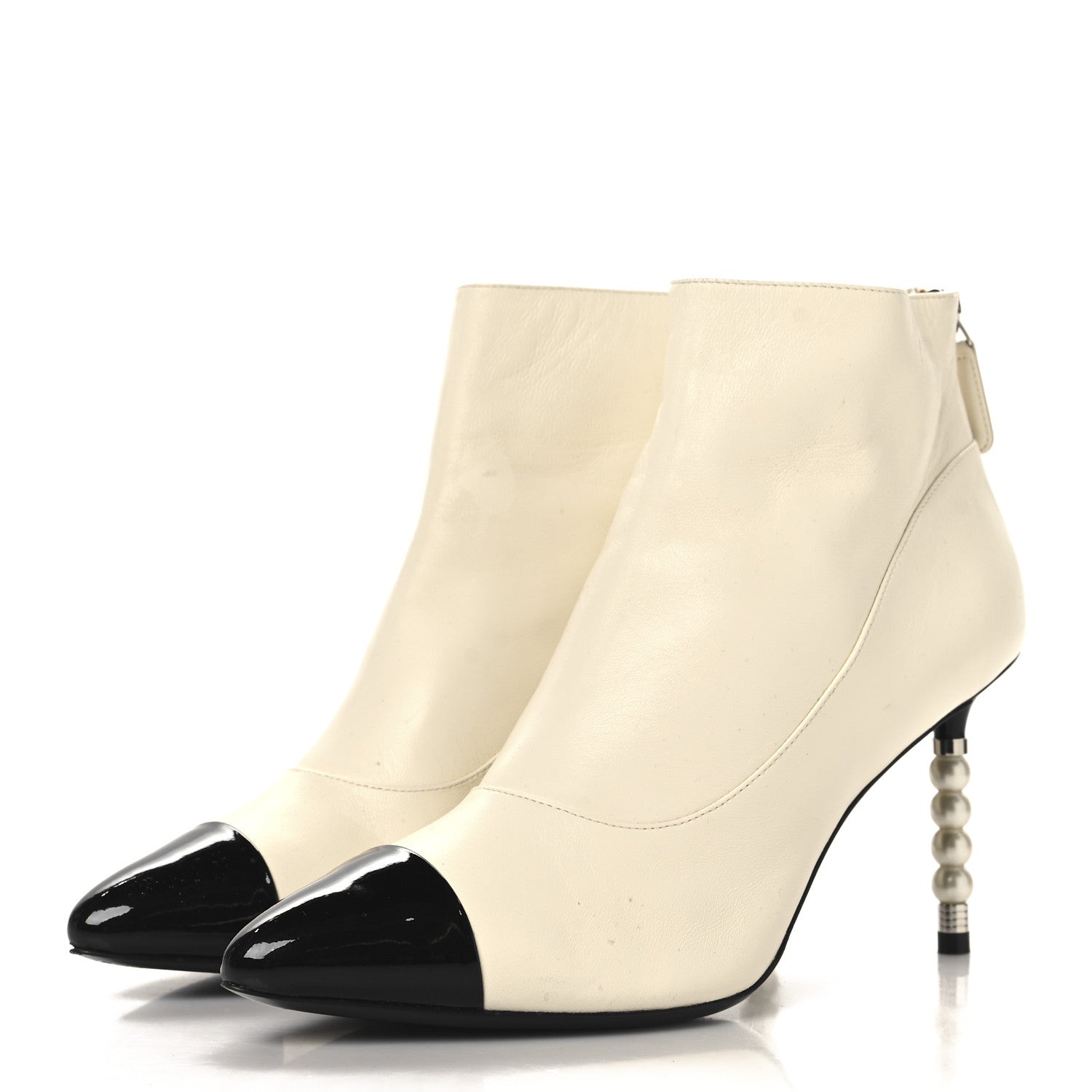 Chanel Lambskin Patent Calfskin Pearl Cap Toe Short Boots 39 Ivory Black 4 of 10