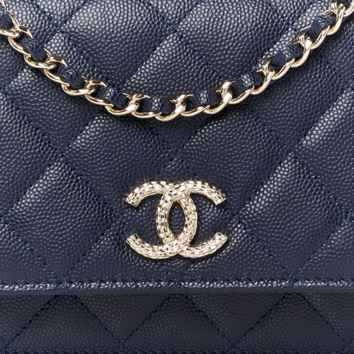 Caviar Quilted Hammered CC Wallet on Chain WOC Navy Blue