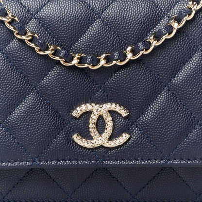 Chanel Caviar Quilted Hammered CC Wallet on Chain WOC Navy Blue 8 of 10