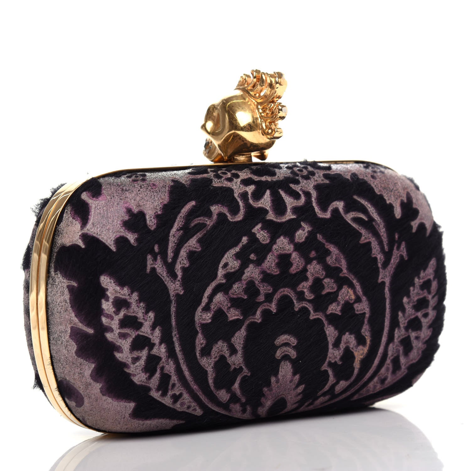 Alexander McQueen Baroque Print Calf Hair Skull Box Clutch Black 3 of 7