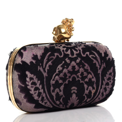 Alexander McQueen Baroque Print Calf Hair Skull Box Clutch Black 3 of 7