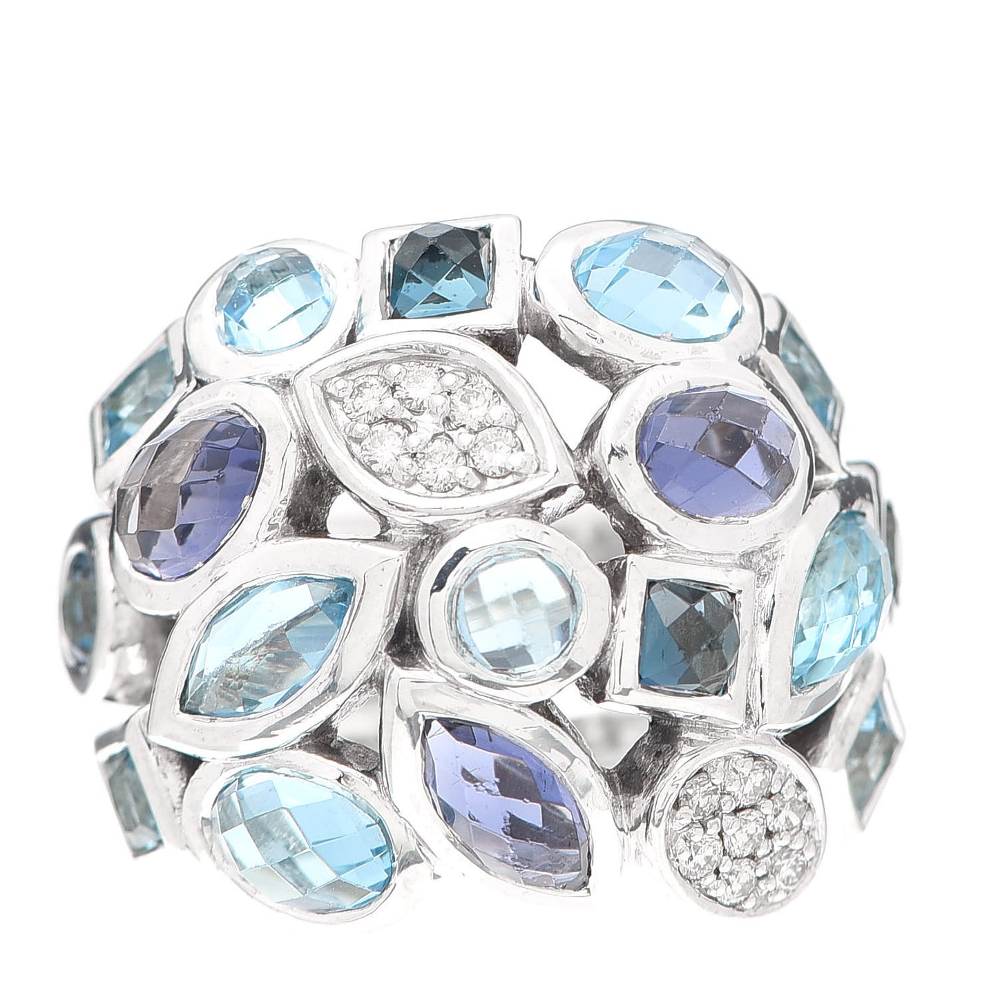 Sterling Silver Diamond Iolite Topaz Confetti Ring 54 6.75