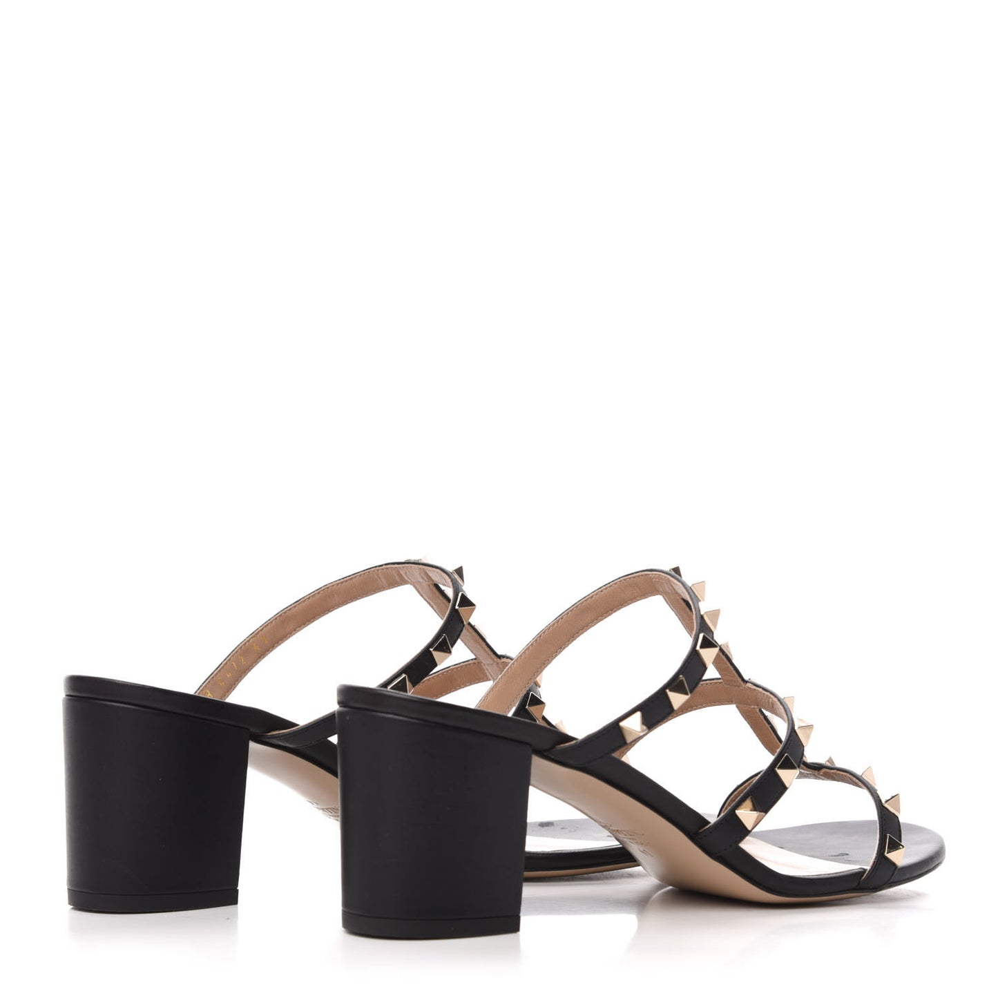Calfskin Rockstud 60mm Caged Slide Sandals 41 Black
