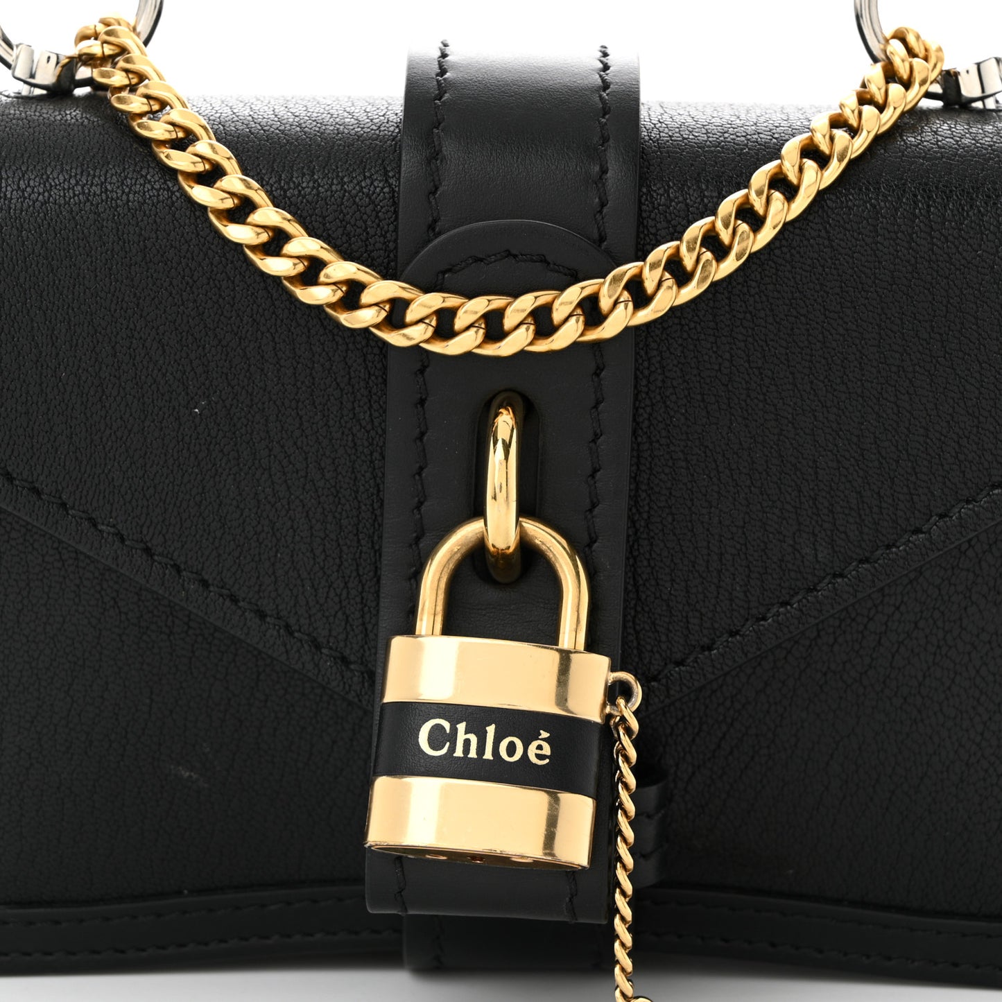 Shiny Goatskin Calfskin Mini Aby Chain Shoulder Bag Black