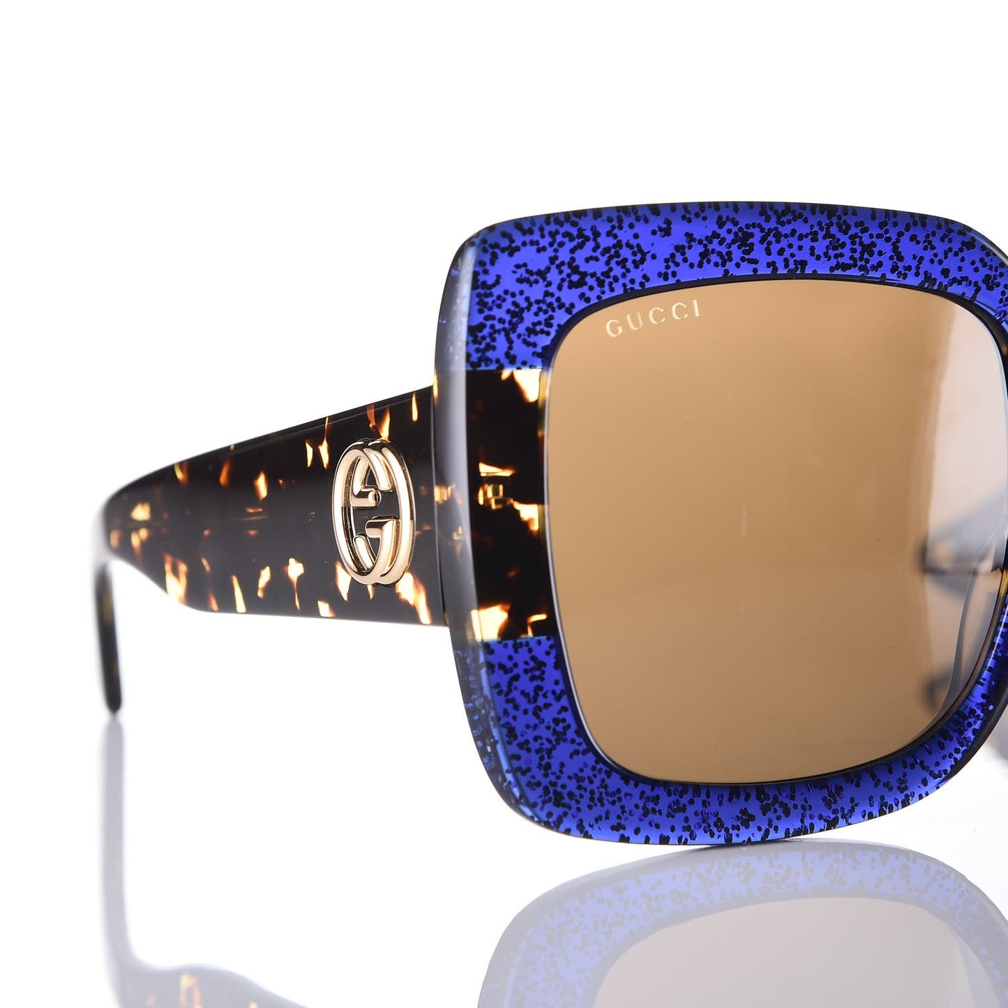 Square Frame GG0083S Sunglasses Glitter Blue Havana Brown