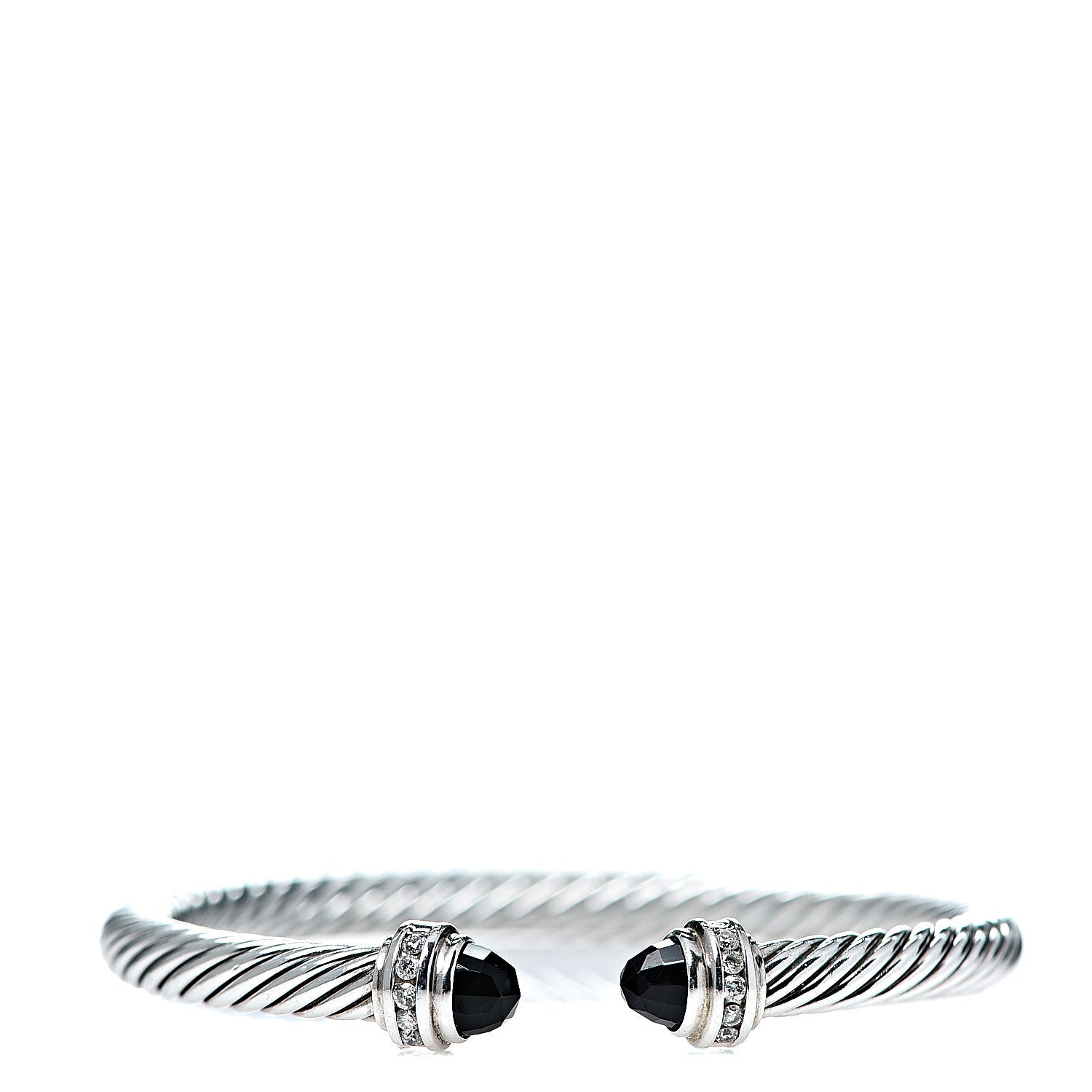 David Yurman Sterling Silver Diamond Black Onyx 5mm Cable Classics Bracelet 1 of 4
