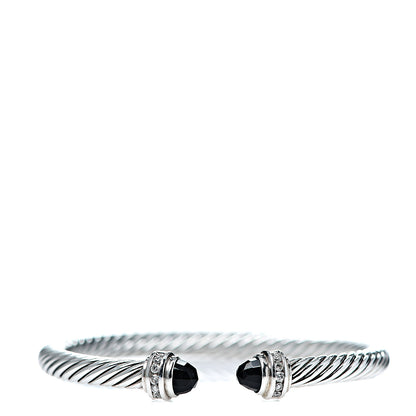 David Yurman Sterling Silver Diamond Black Onyx 5mm Cable Classics Bracelet 1 of 4