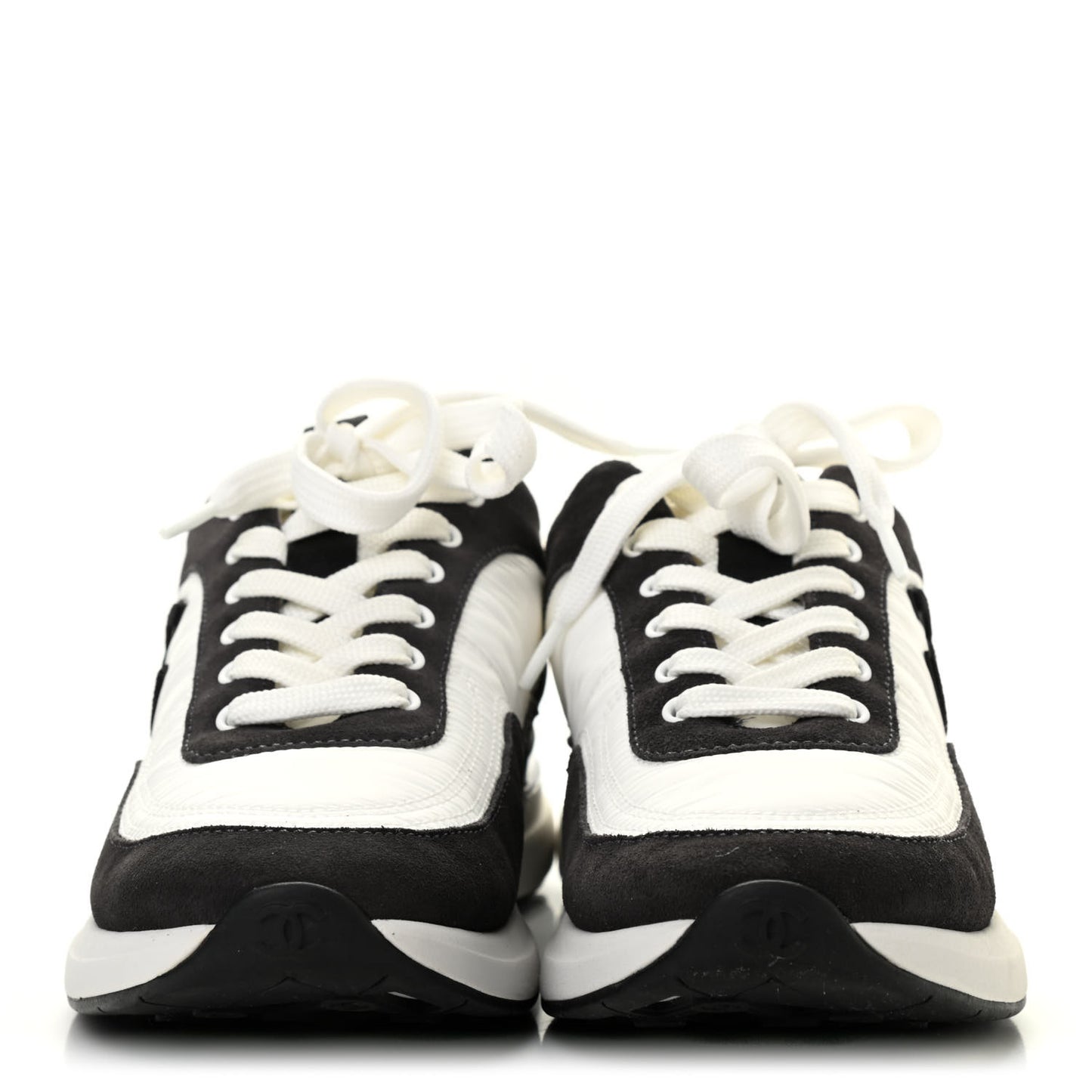 Nylon Suede Calfskin CC Sneakers 38 White Dark Grey